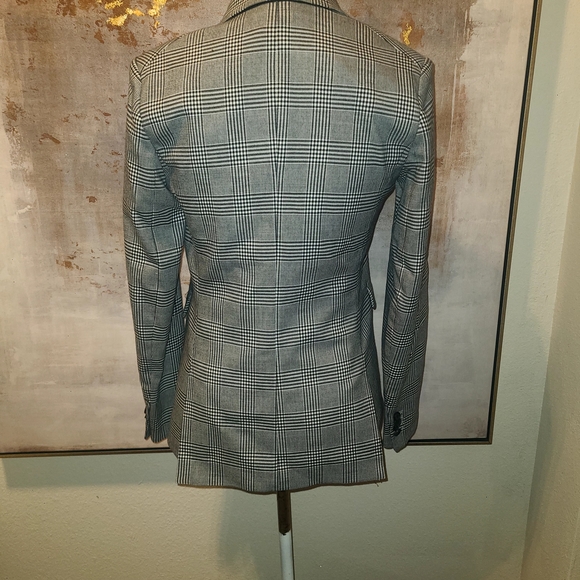 Veronica Beard Black Leather, Plaid Print Blazer Timeless Sophistication - Picture 4 of 11